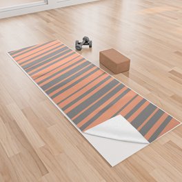[ Thumbnail: Light Salmon and Grey Colored Striped/Lined Pattern Yoga Towel ]