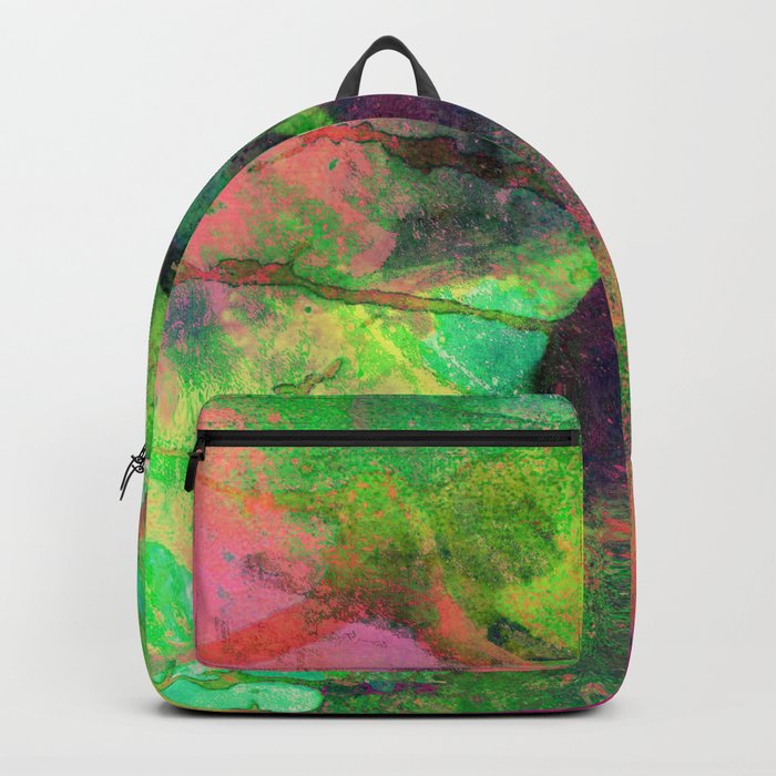 African Dye - Colorful Ink Paint Abstract Ethnic Tribal Organic Shape Art Magenta Green Backpack