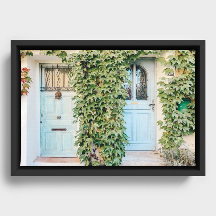 French Riviera Blue Door, Turquoise Doors, Antibes France Travel Photography, Cote D'Azur Bright Teal Pastel Boho Colored Photo Art Print Framed Canvas