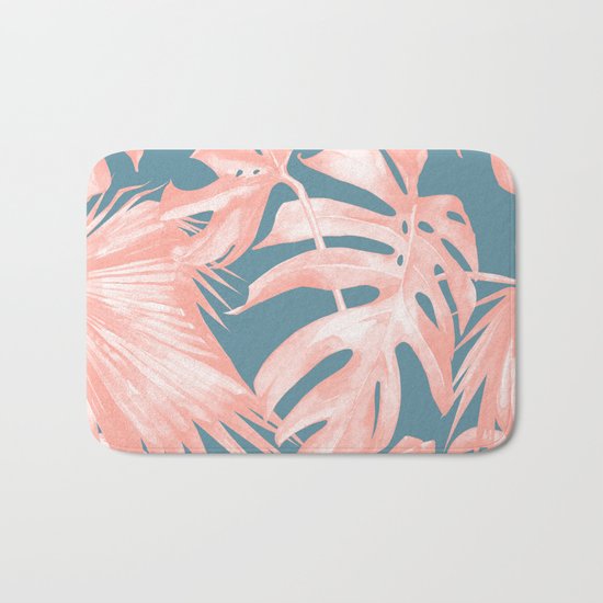 Island Love Millennial Pink on Teal Blue Bath Mat