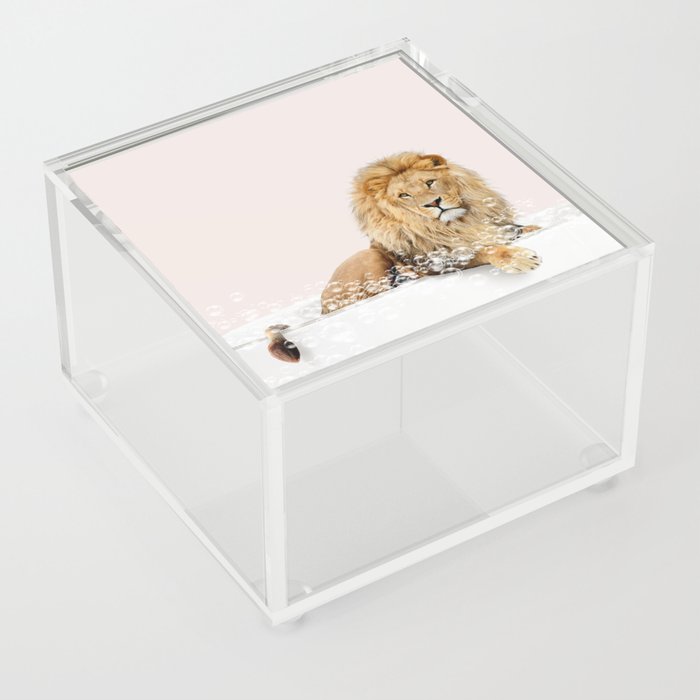 Lion in a Bathtub, Lion Taking a Bath, Lion Bathing, Whimsy Animal Art Print By Synplus Acrylic Box
