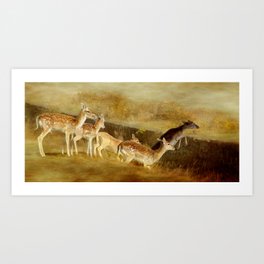 Fallow Deer Running Art Print | Animal, Deer, Deerherd, Vintage, Colour, Running, Wildlife, Fallowdeer, Photo, Digital Manipulation 