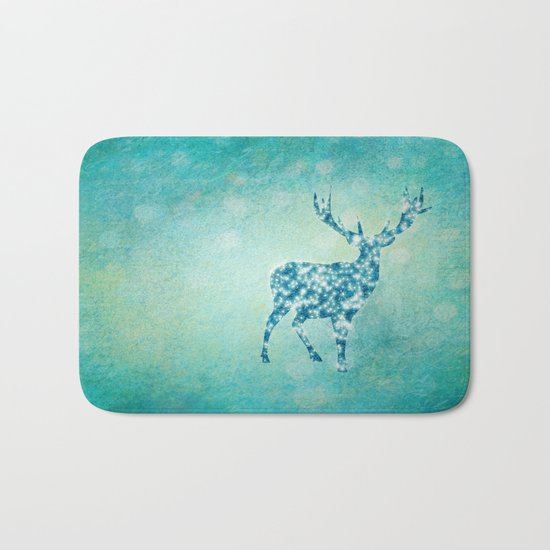 Aqua Turquoise Animal with Glitter Effect -Blue deer Bath Mat