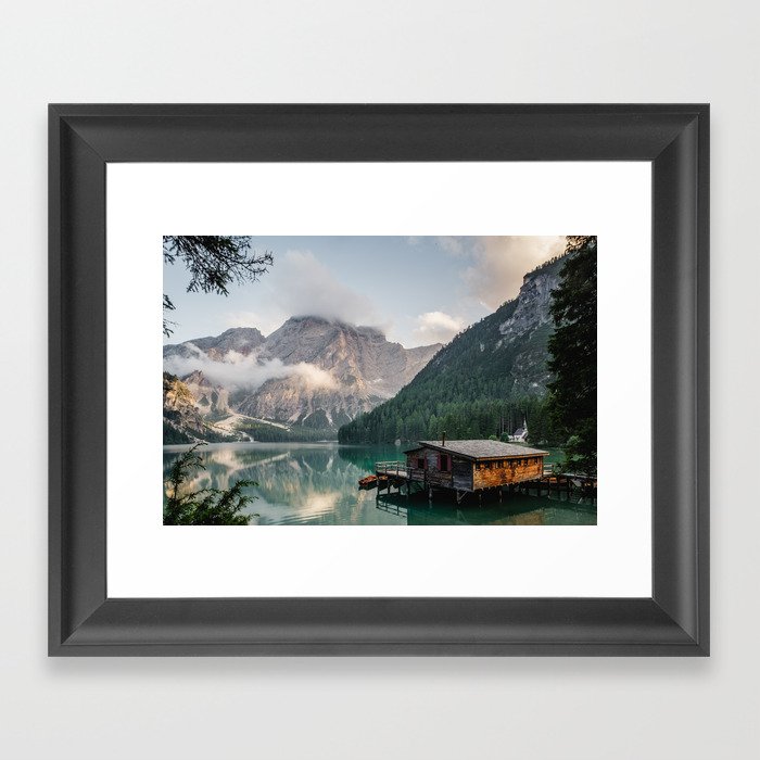 Mountain Lake Cabin Retreat Framed Art Print