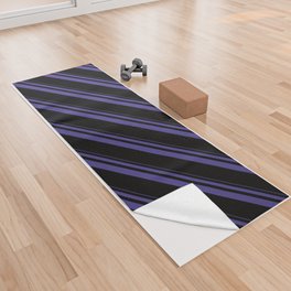 [ Thumbnail: Dark Slate Blue and Black Colored Striped Pattern Yoga Towel ]