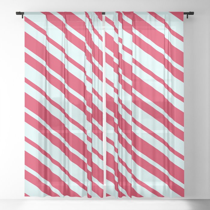 Light Cyan and Crimson Colored Lines Pattern Sheer Curtain