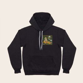 Indian Masterpiece: Radha Krishna in the garden by the stream with lotus flowers landscape painting Hoody