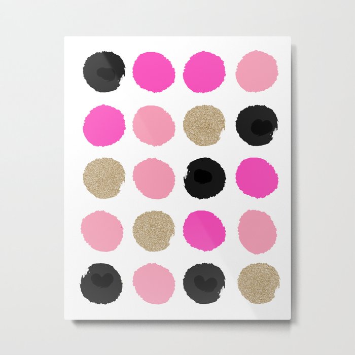 Finley - Abstract colorful brushstroke dots in gold and pinks Metal Print
