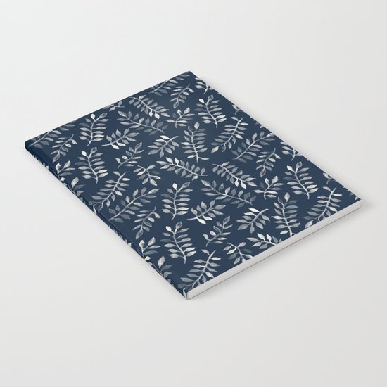 White Leaves on Navy - a hand painted pattern Notebook