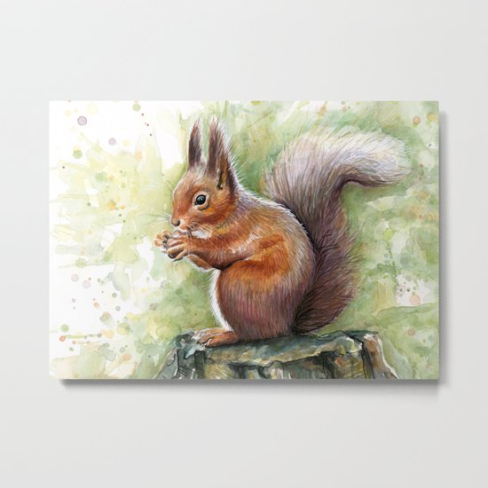 Squirrel Watercolor Painting Metal Print