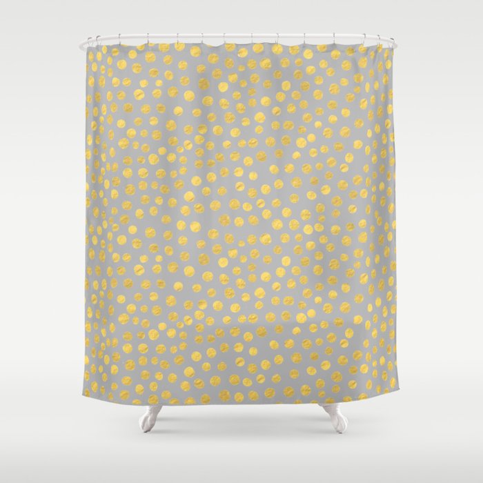 Dot Pattern Gray And Gold Shower, Gold Shower Curtain