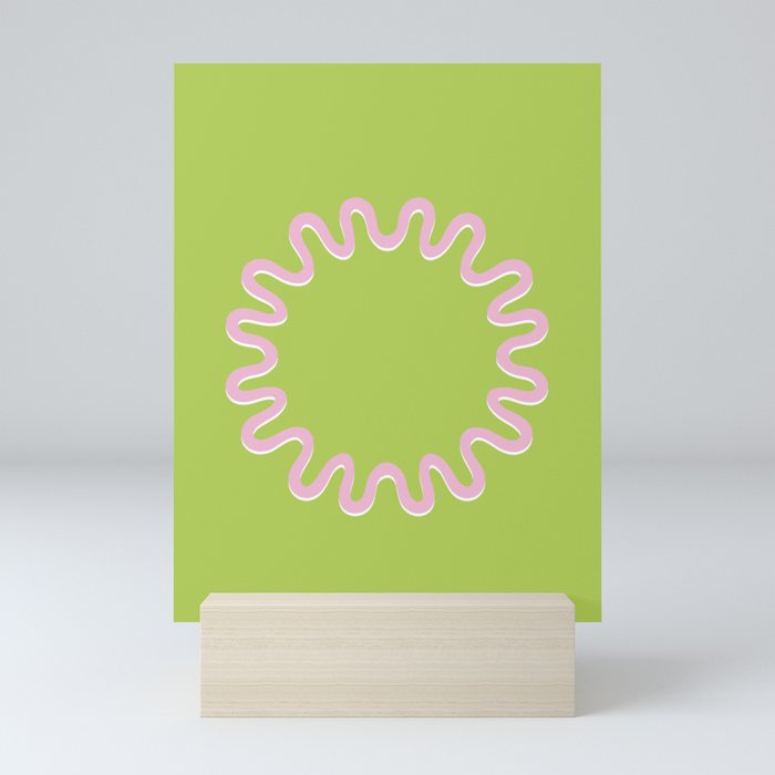 Waves Circle Frame - Pink Green Mini Art Print