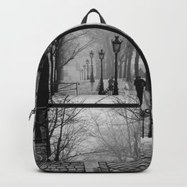 Sacre Coeur, Montmartre, Paris, France Stairs black and white photograph / black and white photography Backpack