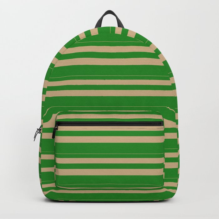 Tan & Forest Green Colored Lines Pattern Backpack
