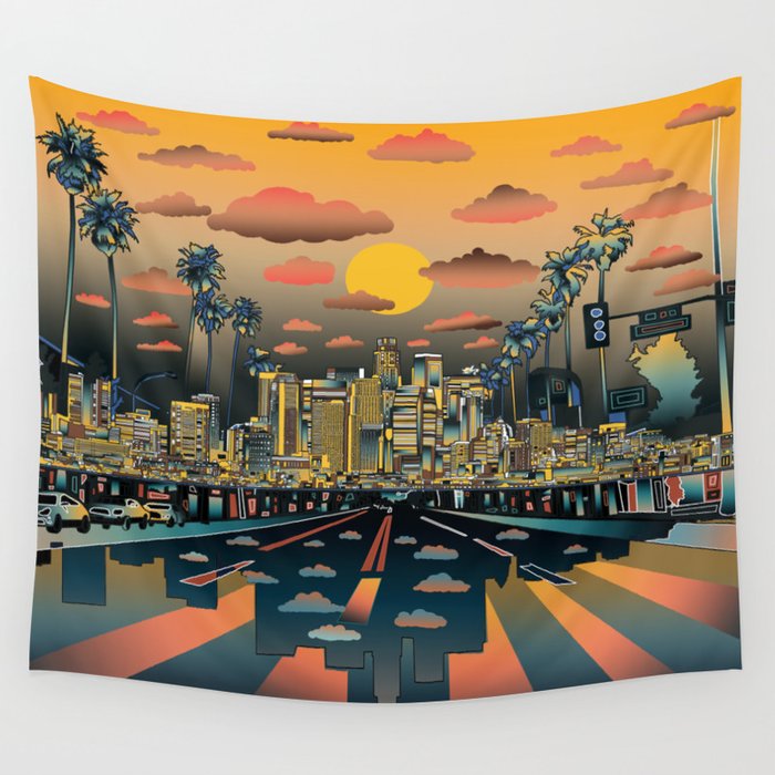 los angeles city skyline Wall Tapestry by Bekim ART  Society6