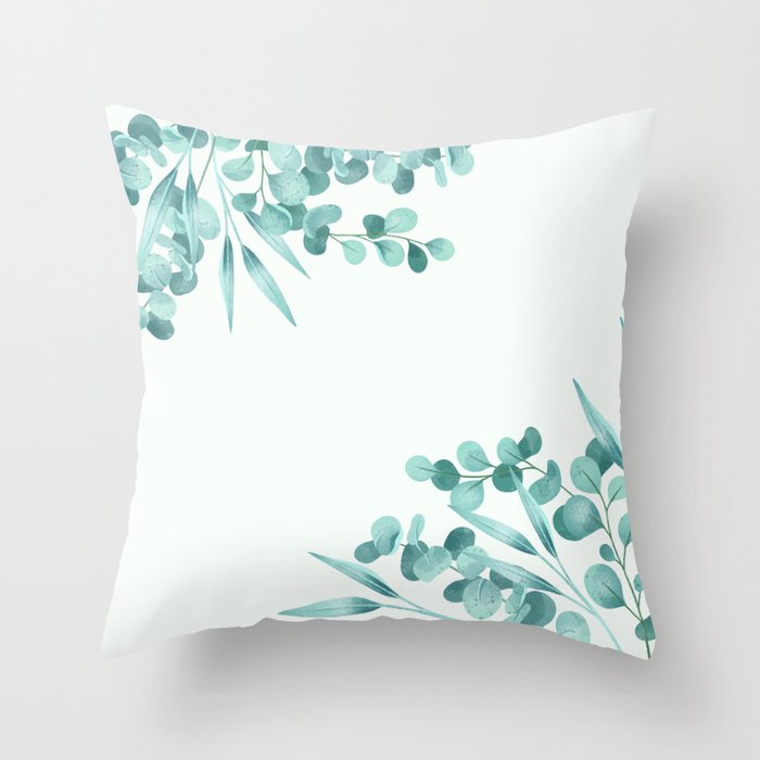 Simple Clean Minimalist Watercolor Leaf Frame - Turquoise Teal Blue Throw Pillow