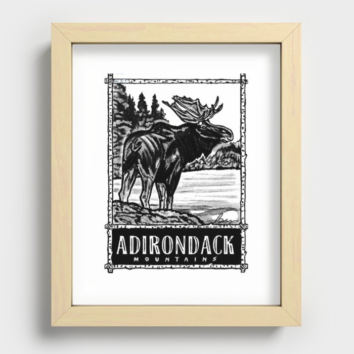 ON THE LOOSE - Original Adirondack Mountains Moose Drawing Recessed Framed Print