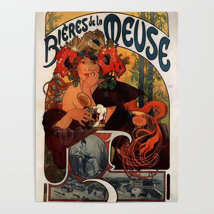 Bières de la Meuse - Alphonse Mucha (Reproduction) Poster on Public Domain Poster