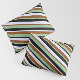 [ Thumbnail: Lavender, Brown, Dark Sea Green & Black Colored Striped/Lined Pattern Pillow Sham ]