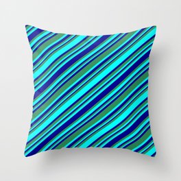 [ Thumbnail: Sea Green, Cyan, and Dark Blue Colored Lines/Stripes Pattern Throw Pillow ]