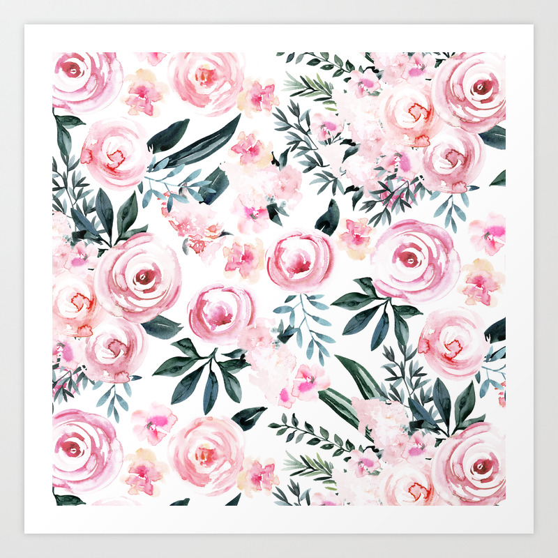 Floral Rose Watercolor Flower Pattern Art Print By Naturemagick Society6