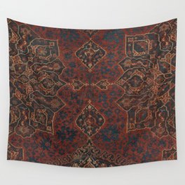 Boho Chic Dark V // 17th Century Colorful Medallion Red Blue Green Brown Ornate Accent Rug Pattern Wall Tapestry