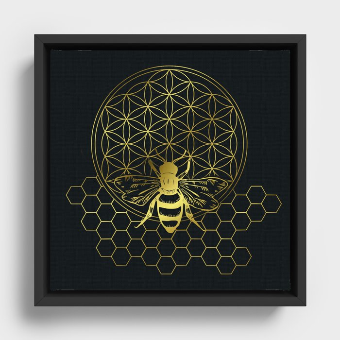 Honey Bee Flower of Life Framed Canvas