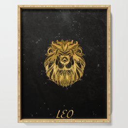 Astrology Horoscope Leo Zodiac Gold Black Serving Tray