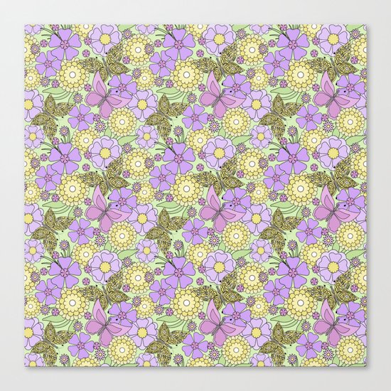 Bright floral pattern with butterflies. Canvas Print