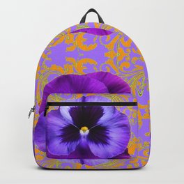 FOUR  PURPLE PANSIES ON LILAC  BROCADE GARDEN Backpack