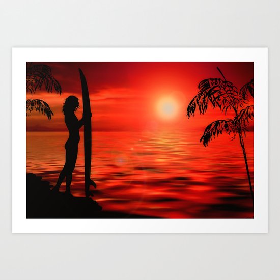Surfer Sunset Art Print