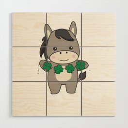 Donkey With Shamrocks Cute Animals For Happiness Wood Wall Art