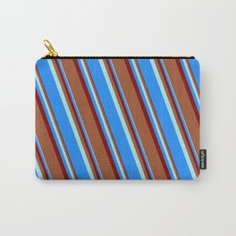 [ Thumbnail: Turquoise, Blue, Maroon, and Sienna Colored Lines Pattern Carry-All Pouch ]