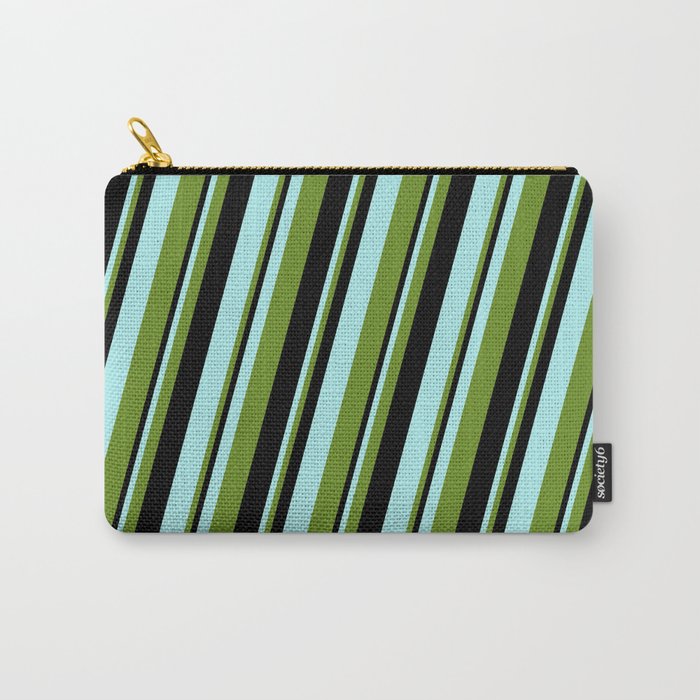 Turquoise, Green & Black Colored Lines/Stripes Pattern Carry-All Pouch
