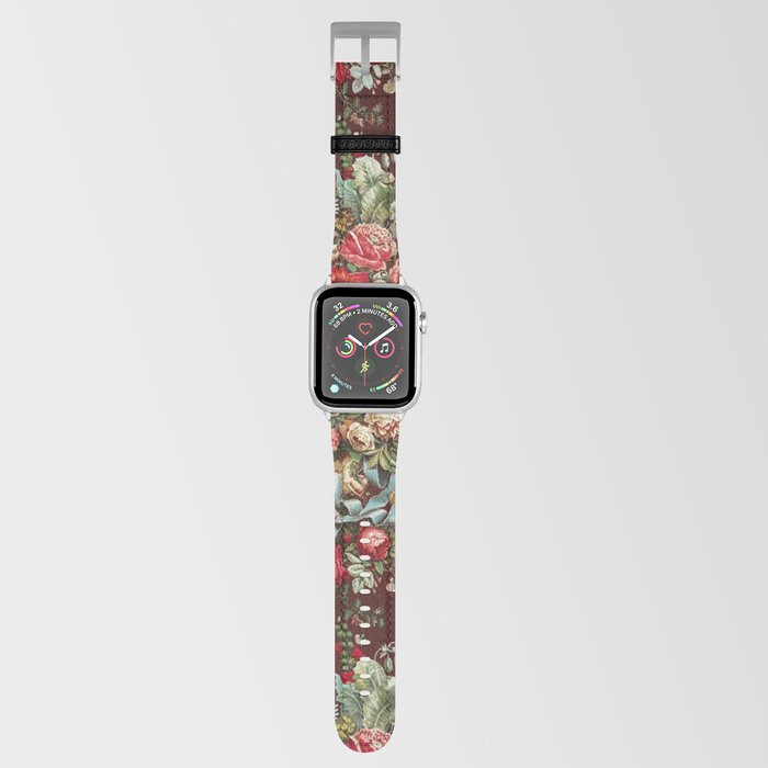 CHINTZ RED FLORAL PATTER WITH BLUE RIBBON. Apple Watch Band