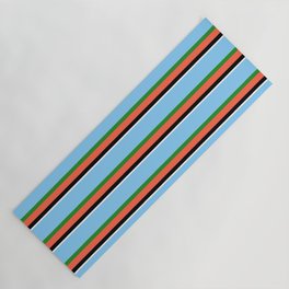 [ Thumbnail: Light Sky Blue, Forest Green, Red, Black, and White Colored Striped/Lined Pattern Yoga Mat ]