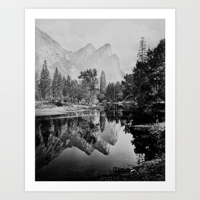 The Three Brothers, 3,818 feet, reflected, Yosemite, California by Carleton Watkins and Isaiah Taber Art Print