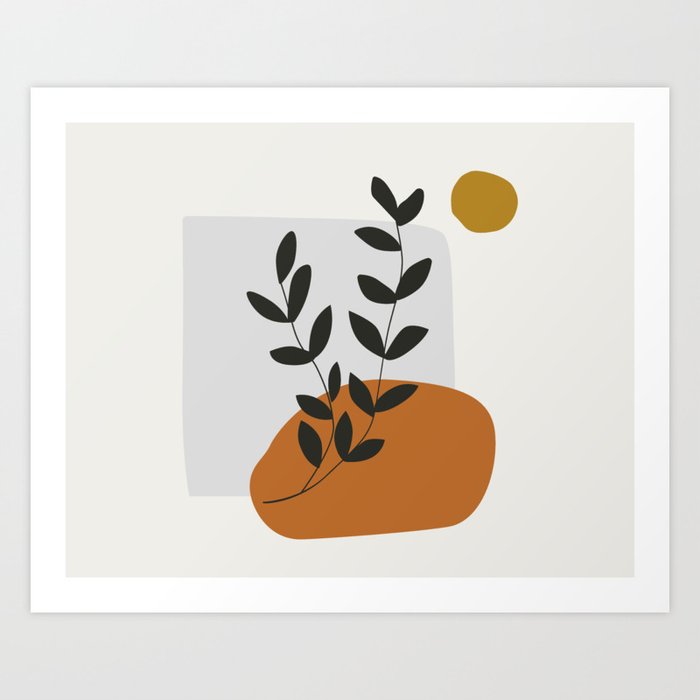 Mid Century Abstract - Sun and Leaves Art Print