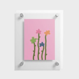 Growing Groove - Retro Flowers on Pink Floating Acrylic Print
