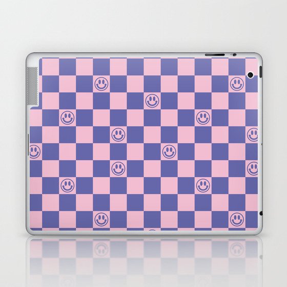 Smileys and Checkerboard (Very Peri And Pink Color Palette) Laptop & iPad Skin