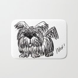 Woof :: A Dust Mop Dog Bath Mat | Shaggydog, Drawing, Puppy, Nurseryart, Maltese, Scruffydog, Black and White, Whimsical, Doodleart, Woof 