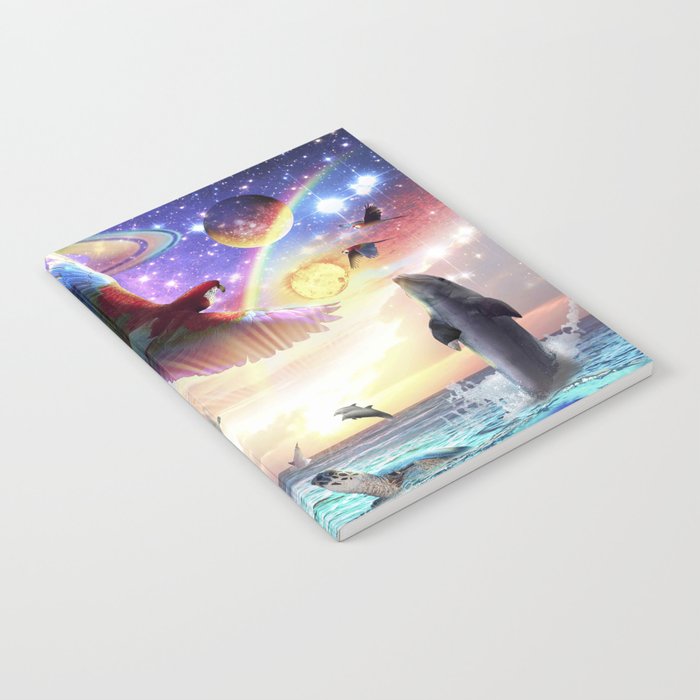 Dolphin And Parrot Ocean Animal Space Scene Notebook