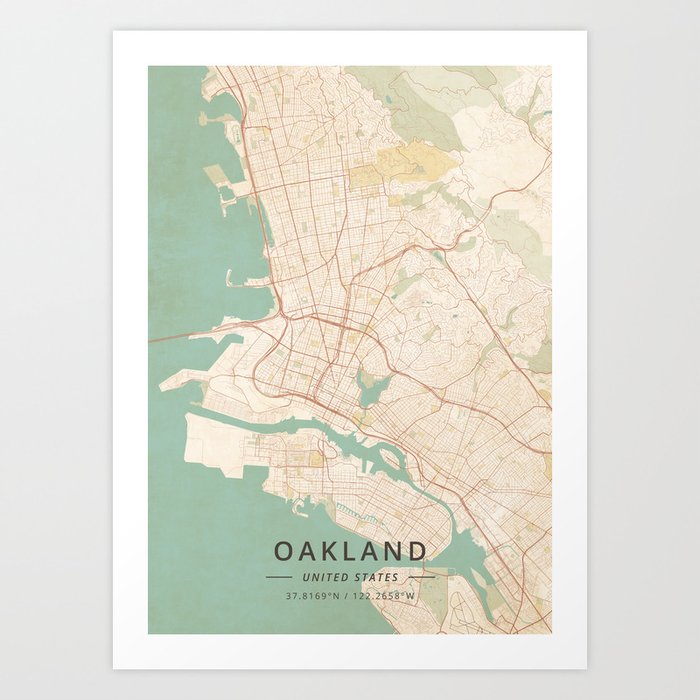 Oakland, United States - Vintage Map Art Print