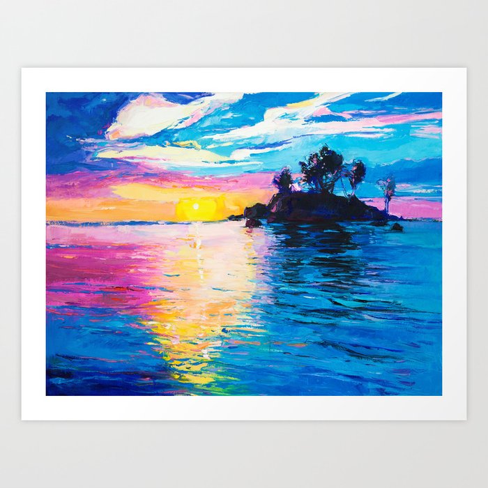 Sunset Landscape On Tropical Island Art Print By Artfulvalue