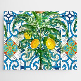 Palmtree,lemons,tropical,exotic pattern  Jigsaw Puzzle