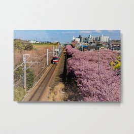 Sakura Train Metal Print | Japanese, Sakura, Japan, Miura, Skyline, Scenic, Railroad, Train, Cherryblossoms, Rail 