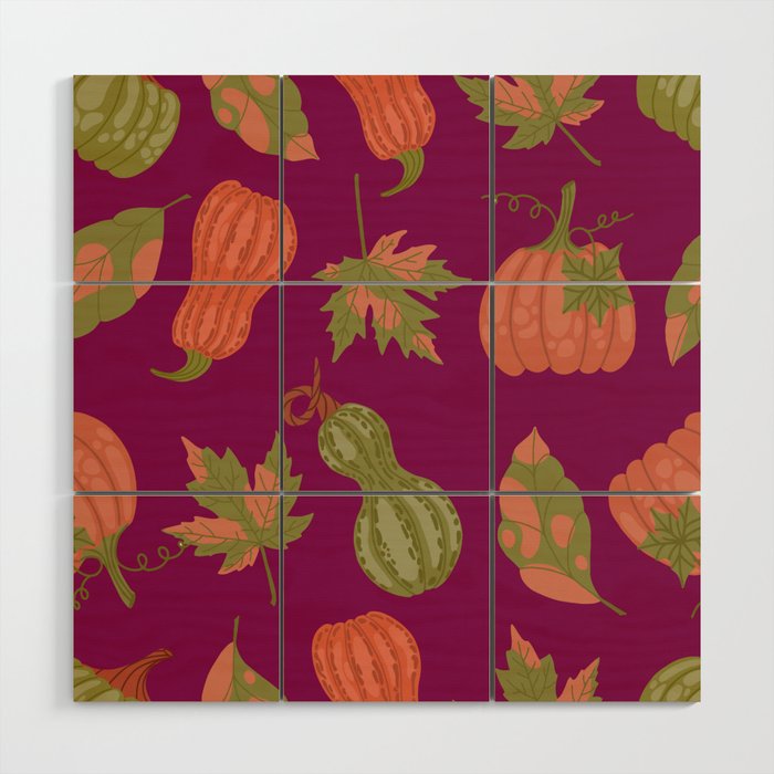 Green and Orange Pumpkin Texture. Colorful Seamless Pattern Wood Wall Art