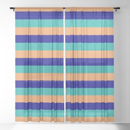 [ Thumbnail: Dark Blue, Light Sea Green & Brown Colored Lines/Stripes Pattern Sheer Curtain ]