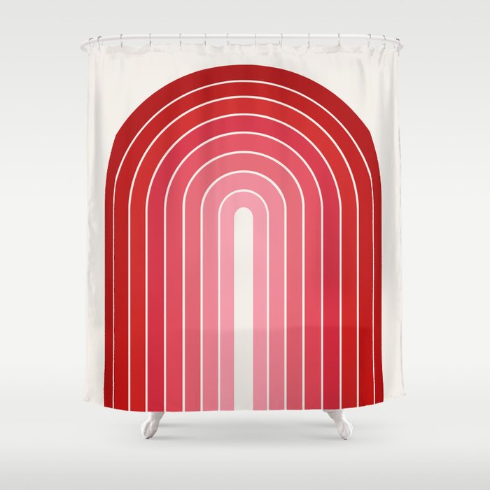 Gradient Arch VI Pink and Red Mid Century Modern Rainbow Shower Curtain