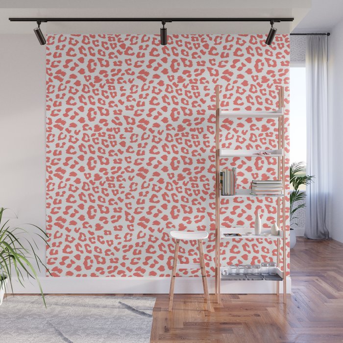 Living Coral Leopard Animal Print Wall Mural